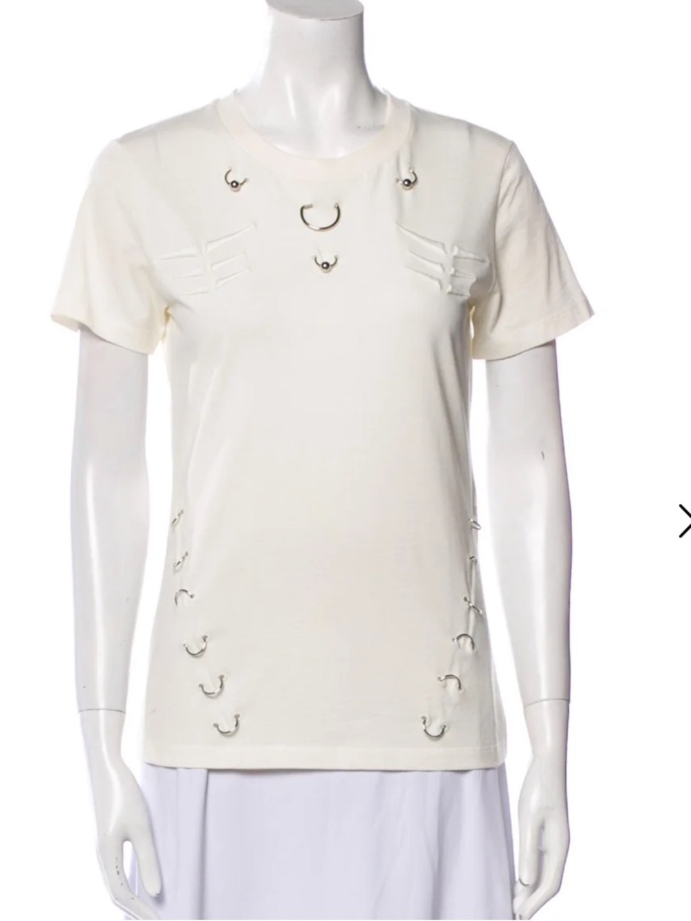 Mugler Women's Cream Short Sleeve piercing accent tee